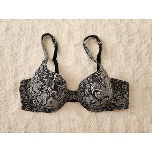 DreamFit R7056 Women's 38C Padded Underwire Bra Black White Lace Print